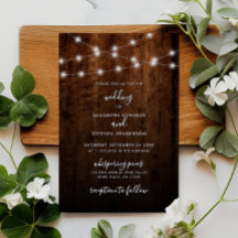 Invitación de Boda de Madera Rústica con Luces de