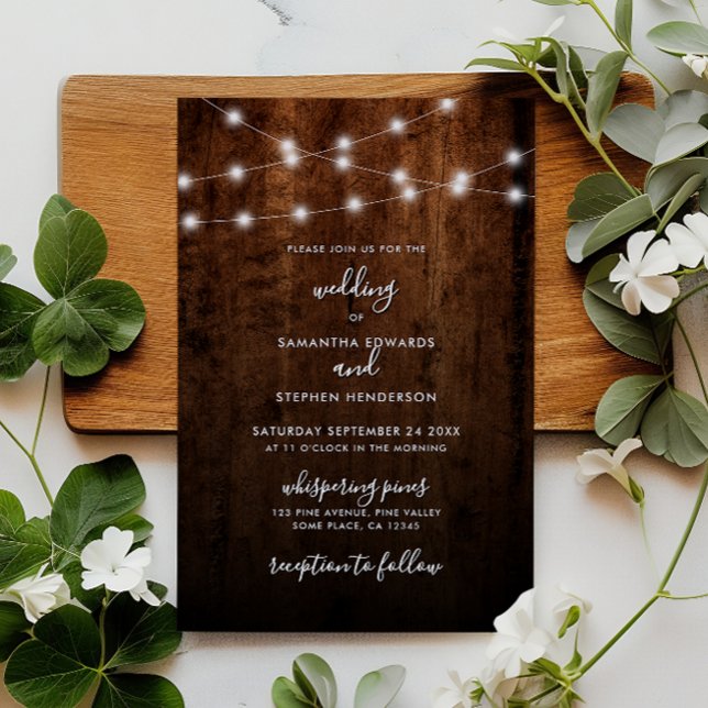 Lámina Invitación de Boda de Madera Rústica con Luces de  (Subido por el creador)