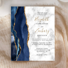 Lámina Invitación de boda de mármol azul marino dorado co