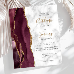 Lámina Invitación de boda de mármol de ágata dorada de Bo