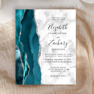 Lámina Invitación de boda de mármol de ágata plateada eco