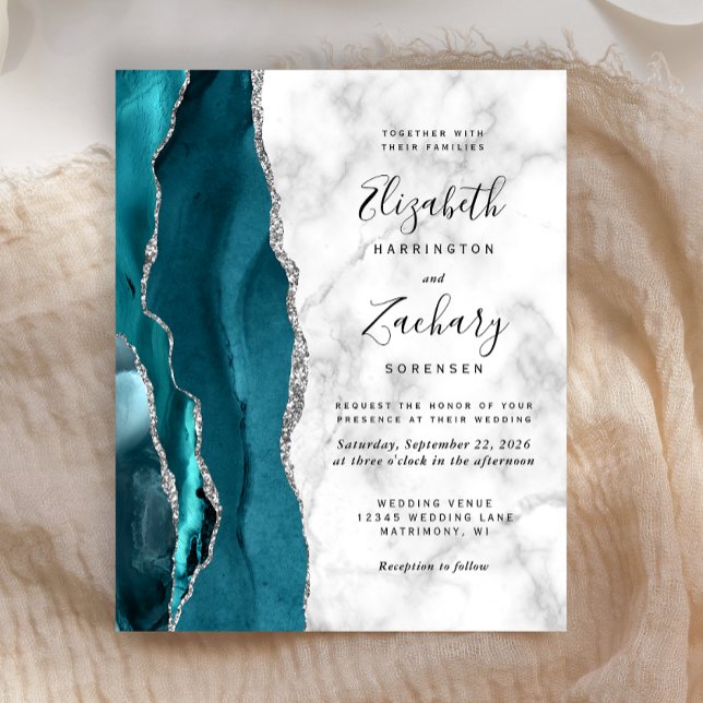 Lámina Invitación de boda de mármol de ágata plateada eco (Subido por el creador)