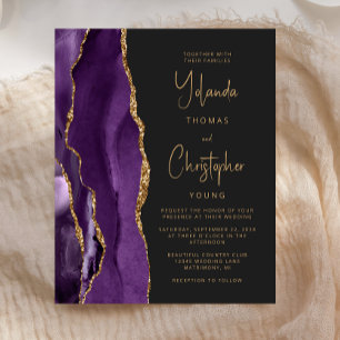 Lámina Invitación de boda de moda con ágata dorada y púrp