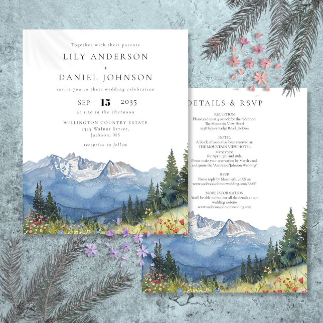 Lámina Invitación de boda de montaña con acuarela económi (Budget Watercolor Mountain Wedding Invitation)