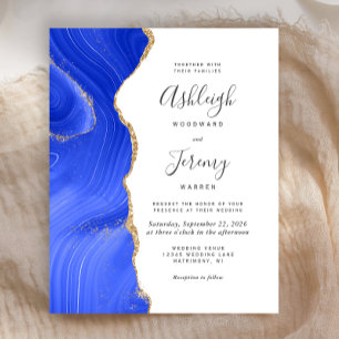 Lámina Invitación de boda de ónix dorado azul real económ