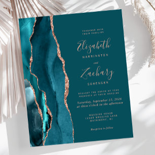 Lámina Invitación de boda de oro rosa con ágata teal econ