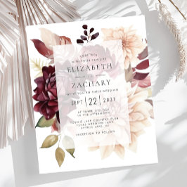 Lámina Invitación de boda de otoño con flores de borgoña 