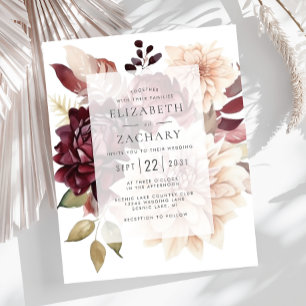 Lámina Invitación de boda de otoño con flores de borgoña