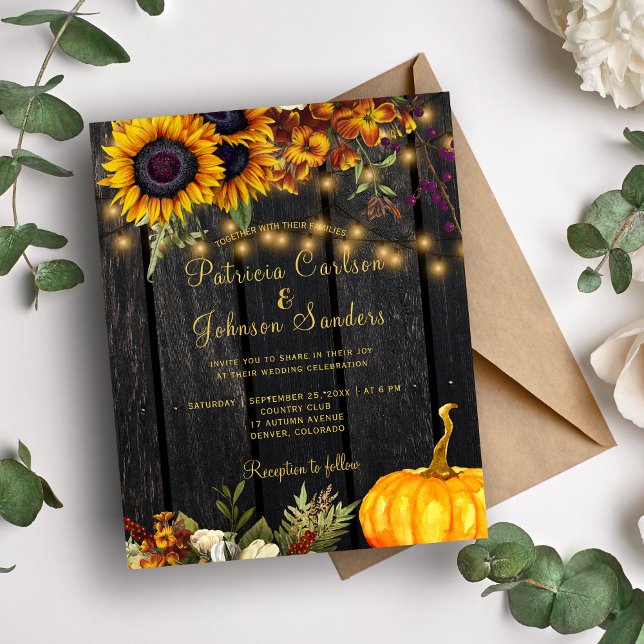 Lámina Invitación de boda de otoño rústica de madera con  (Subido por el creador)