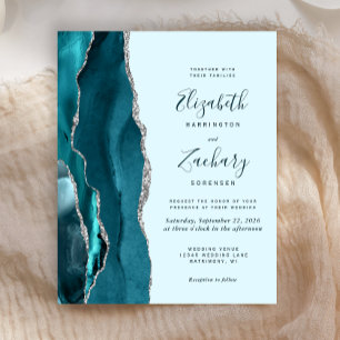 Lámina Invitación de boda de plata con ágata verde azulad