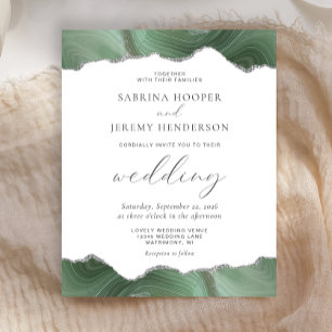 Lámina Invitación de boda de plata con ágata verde esmera