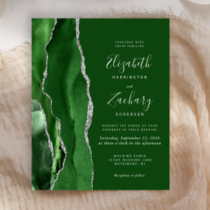 Lámina Invitación de boda de plata de ágata verde cazador