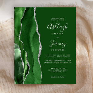 Lámina Invitación de boda de plata de ágata verde cazador