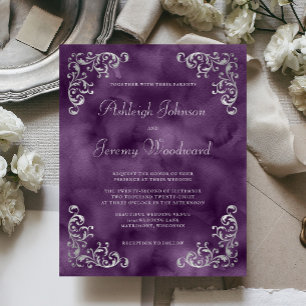 Lámina Invitación de boda de plata económica púrpura