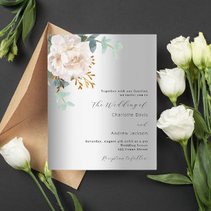 Lámina Invitación de boda de plata floral