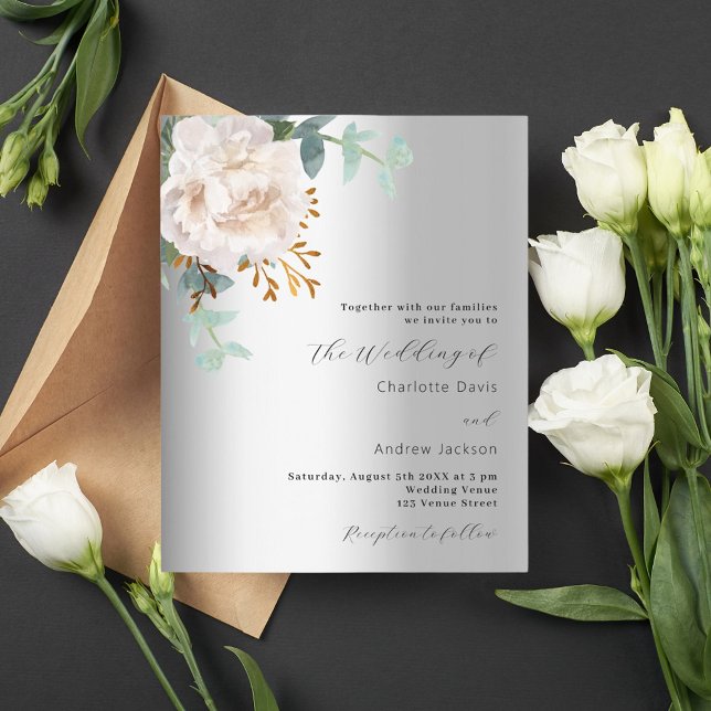 Lámina Invitación de boda de plata floral (Subido por el creador)