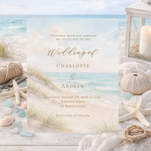 Lámina Invitación de boda de playa costera océano