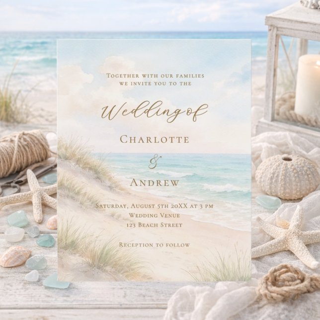 Lámina Invitación de boda de playa costera océano (Subido por el creador)