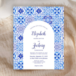 Lámina Invitación de boda de presupuesto baldosa azul por