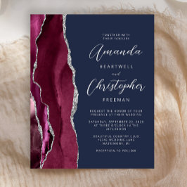 Lámina Invitación de boda de Presupuesto Borgoña Plata Ág