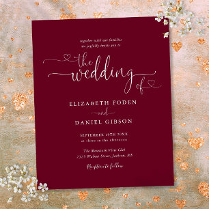 Lámina Invitación de boda de presupuesto burgundy con gui