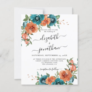 Lámina Invitación de boda de presupuesto de naranja quema