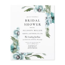 Invitación de boda de presupuesto floral azul polv