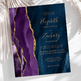 Lámina Invitación de boda de presupuesto púrpura oro azul