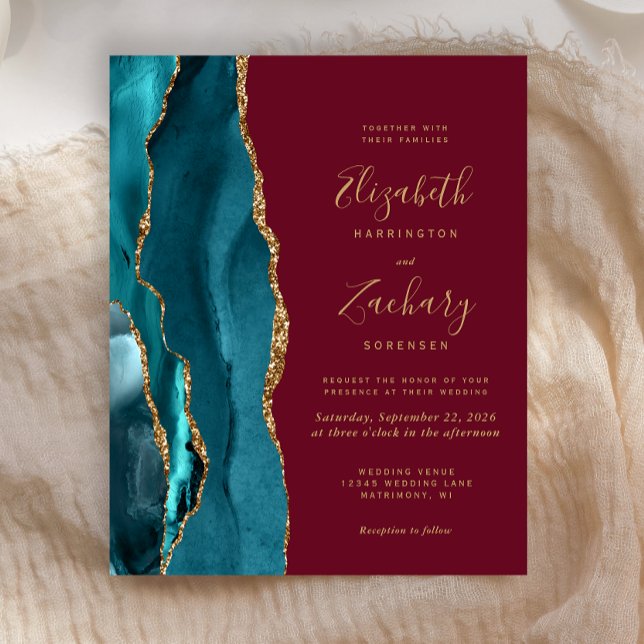 Lámina Invitación de boda de Presupuesto Verde Teal Ágata (Subido por el creador)
