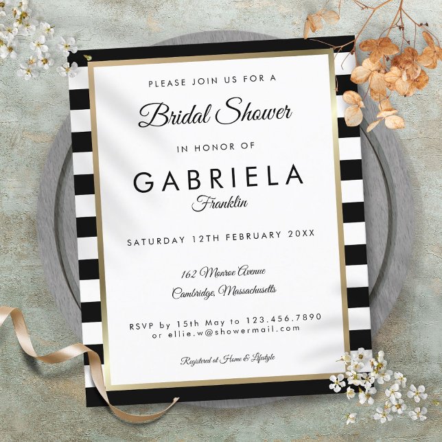 Lámina Invitación de boda de rayas negras asequible (Budget Black Stripe Bridal Shower Invitation)
