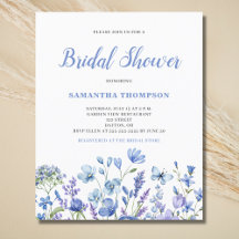 Invitación de boda de shower floral azul presupues