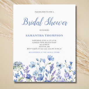 Lámina Invitación de boda de shower floral azul presupues