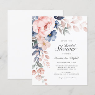 Lámina Invitación de boda de shower floral rosa azul pres
