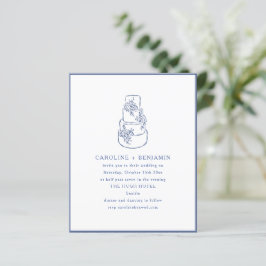 Lámina Invitación de Boda de Tarta con Doodle Azul Francé
