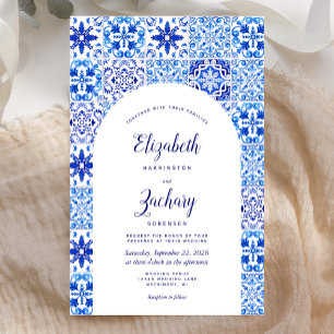 Lámina Invitación de boda de teja portuguesa azul de pres
