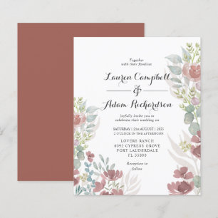 Lámina Invitación de boda de terracota floral rústica eco
