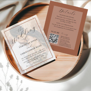 Lámina Invitación de boda de terracota todo en uno con fo