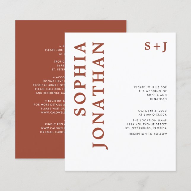 Lámina Invitación de boda de terracota todo en uno con pr (Anverso / Reverso)