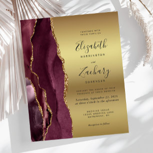 Lámina Invitación de boda dorada con ágata de Borgoña eco