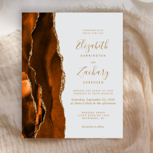 Lámina Invitación de boda dorada con ágata gris y óxido d
