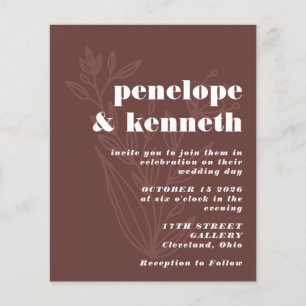 Lámina Invitación de boda económica - Botánica marrón rús