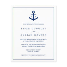 Invitación de boda económica con ancla y monograma