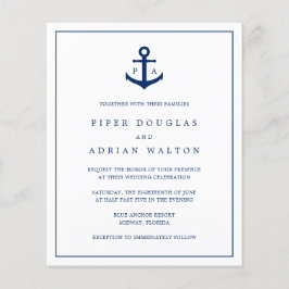 Lámina Invitación de boda económica con ancla y monograma