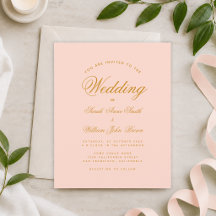 Invitación de boda económica con caligrafía rosa r