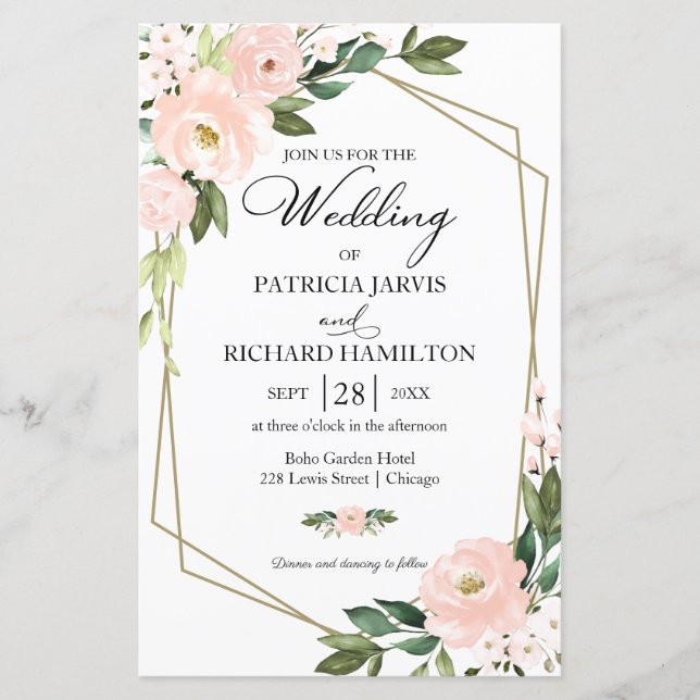 Lámina Invitación de Boda Económica con Estampado Floral  (Anverso)