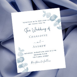 Lámina Invitación de boda económica con eucalipto azul bl