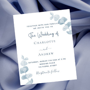 Lámina Invitación de boda económica con eucalipto azul bl