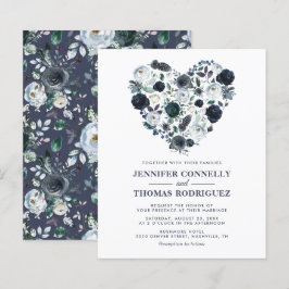 Lámina Invitación de boda económica con flores azules rús