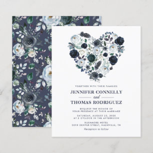 Lámina Invitación de boda económica con flores azules rús