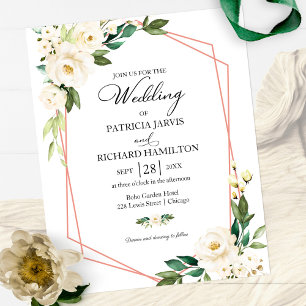 Lámina Invitación de boda económica con flores blancas ge